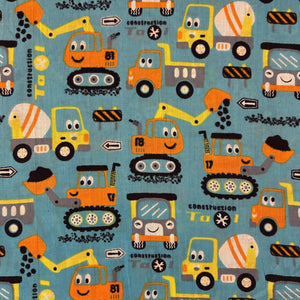Blue and Orange Screen printed pure cotton with vehicle print