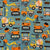 Blue and Orange Screen printed pure cotton with vehicle print