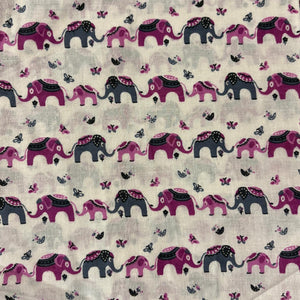 Pink and Off White Screen printed pure cotton with elephant animal print