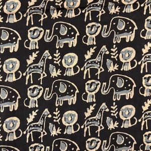 Black and Off White Screen printed pure cotton with animal print