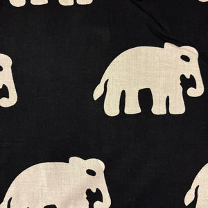 Black and Off white Screen printed pure cotton fabric with Elephant print