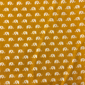 Yellow and Off white Screen printed pure cotton fabric with Elephant print