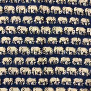 Blue and Off white Screen printed pure cotton fabric with Elephant print