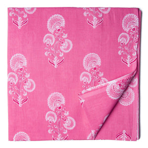 Pink and White Screen printed Cotton Fabric with floral print