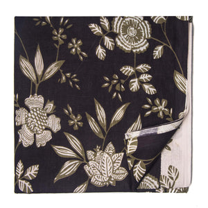 Black and Green Screen Printed Pure Cotton Fabric with floral print