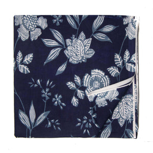 Blue and White Screen Printed Pure Cotton Fabric with floral print