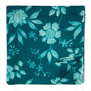 Blue and White Screen Printed Pure Cotton Fabric with floral print