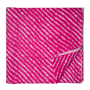 Pink and White Screen Printed Pure Cotton Fabric with lines print