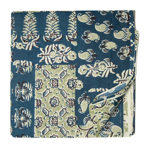 Blue and Green Screen Printed Pure Cotton Fabric with floral print