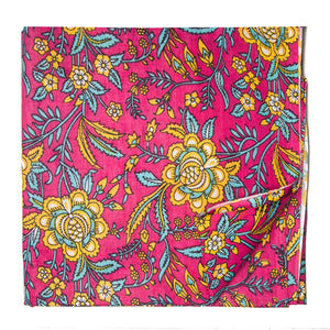 Yellow and Pink Screen Printed Pure Cotton Fabric with floral print