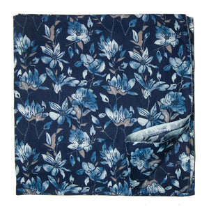 Blue and White Screen Printed Pure Cotton Fabric with floral print