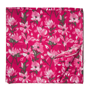 Pink and White Screen Printed Pure Cotton Fabric with floral print