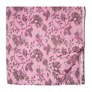 Pink Screen Printed Pure Cotton Fabric with floral print