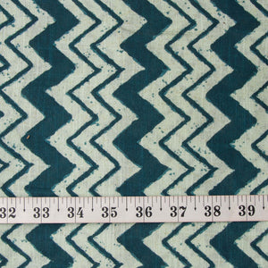 Precut 0.50 meters -Green & White Textured Printed Cotton Fabric
