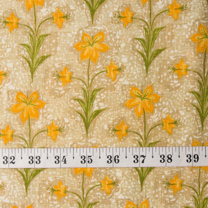 Precut 0.75 meters -Green & Yellow Textured Printed Cotton Fabric