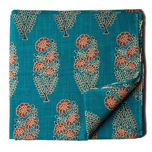 Precut 0.75 meters -Blue & Red Textured Printed Cotton Fabric