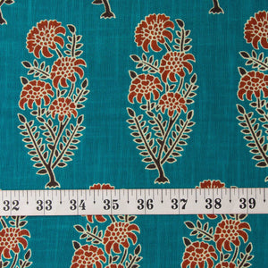 Precut 0.75 meters -Blue & Red Textured Printed Cotton Fabric