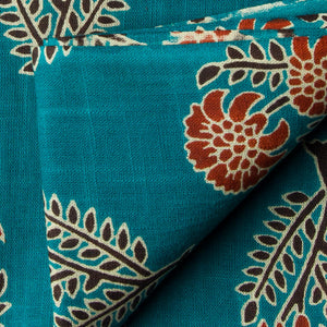 Precut 0.75 meters -Blue & Red Textured Printed Cotton Fabric