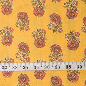 Precut 0.75 meters -Pink & Yellow Printed Cotton Fabric