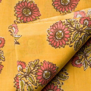 Precut 0.75 meters -Pink & Yellow Printed Cotton Fabric