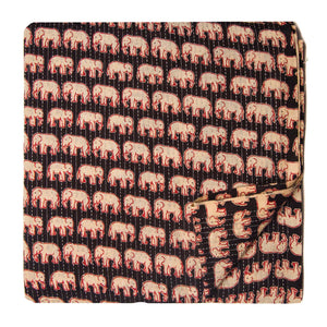 Black and off white Screen printed cotton with kantha elephant design