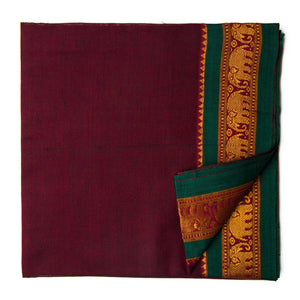 Maroon and Green Super Fine Pure South Cotton Fabric with Golden Elephant border