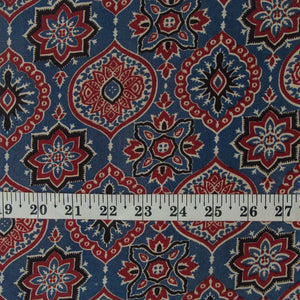 Precut 0.75 meters -Ajrakh Hand Printed Natural Dyed Cotton Fabric