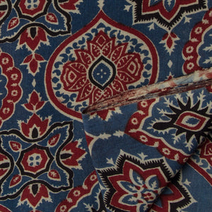 Precut 0.75 meters -Ajrakh Hand Printed Natural Dyed Cotton Fabric