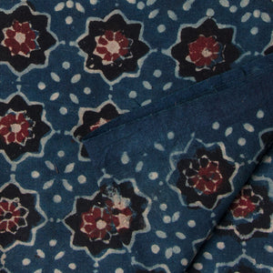 Precut 1 meter -Ajrakh Hand Printed Natural Dyed Cotton Fabric