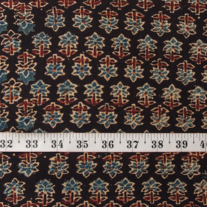 Precut 1 meter -Black & Blue Ajrakh Hand Block Printed Cotton Fabric
