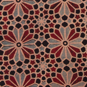 Precut 1 meter -Red & Blue Ajrakh Hand Block Printed Cotton Fabric