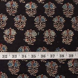 Precut 0.75 meters -Black & Blue Ajrakh Hand Block Printed Cotton Fabric