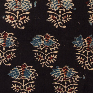 Precut 0.75 meters -Black & Blue Ajrakh Hand Block Printed Cotton Fabric