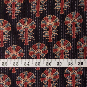 Precut 1 meter -Black & Red Ajrakh Kantha Hand Block Printed Cotton Fabric