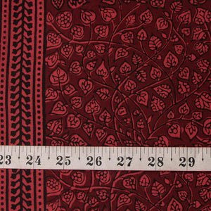 Precut 0.75 meters -Red & Maroon Bagh Hand Block Printed Cotton Fabric