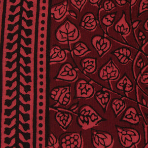 Precut 0.75 meters -Red & Maroon Bagh Hand Block Printed Cotton Fabric