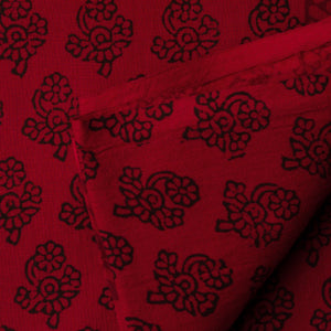 Precut 1 meters -Red & Maroon Bagh Hand Block Printed Cotton Fabric