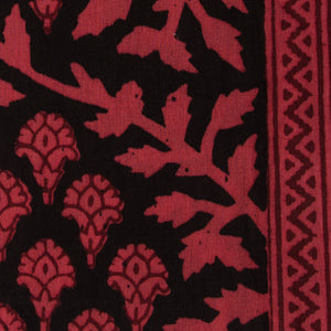 Precut 1 meters -Red & Black Bagh Hand Block Printed Cotton Fabric