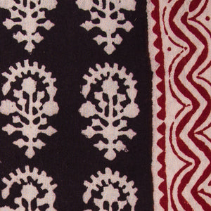 Precut 1 meters -Black & Maroon Bagh Hand Block Printed Cotton Fabric