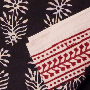 Black & Maroon Bagh Hand Block Printed Cotton Fabric