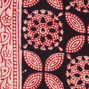 Precut 1 meters -Black & Maroon Bagh Hand Block Printed Cotton Fabric