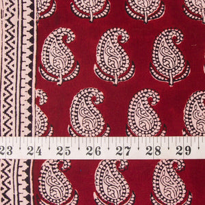Precut 1 meter -Black & Maroon Bagh Hand Block Printed Cotton Fabric
