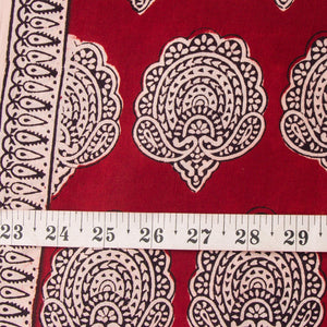 Precut 0.75 meters -Black & Maroon Bagh Hand Block Printed Cotton Fabric