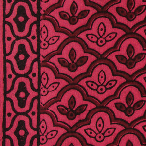 Precut 1 meters -Maroon & Pink Bagh Hand Block Printed Cotton Fabric
