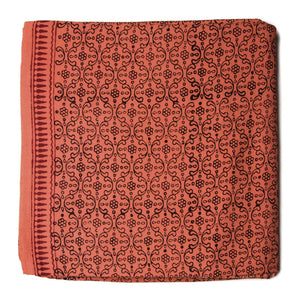 Precut 1 meters -Black & Orange Bagh Hand Block Printed Cotton Fabric