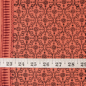 Precut 1 meters -Black & Orange Bagh Hand Block Printed Cotton Fabric