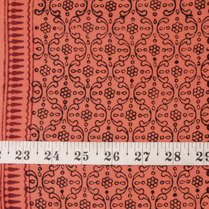 Black & Orange Bagh Hand Block Printed Cotton Fabric