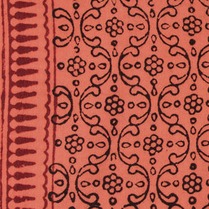 Precut 1 meters -Black & Orange Bagh Hand Block Printed Cotton Fabric