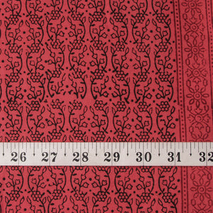 Precut 1 meter -Black & Orange Bagh Hand Block Printed Cotton Fabric