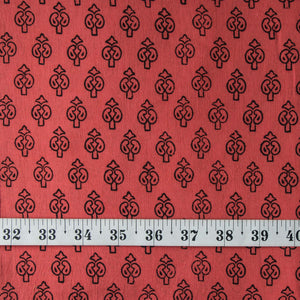 Precut 1 meter -Orange & Black Bagh Handblock Printed Cotton Fabric